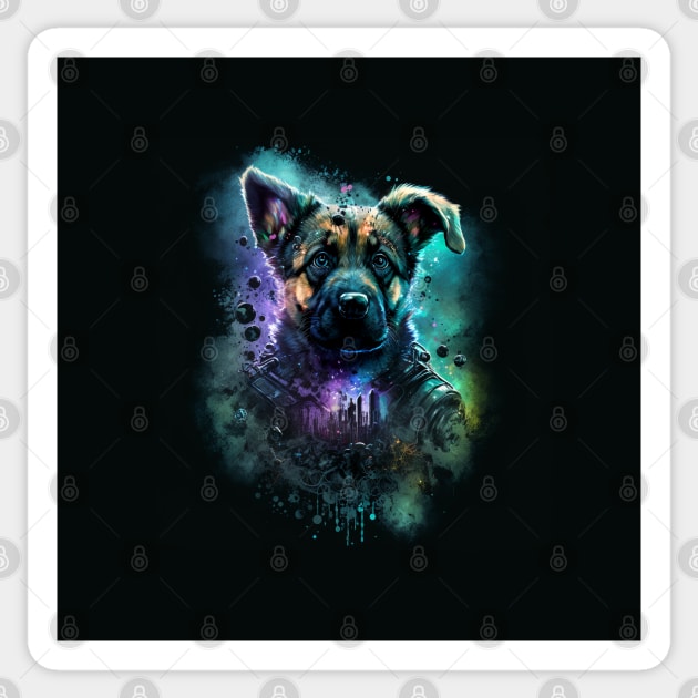 German Shepard Puppy doggy dog Sci-fi Sticker by Buff Geeks Art